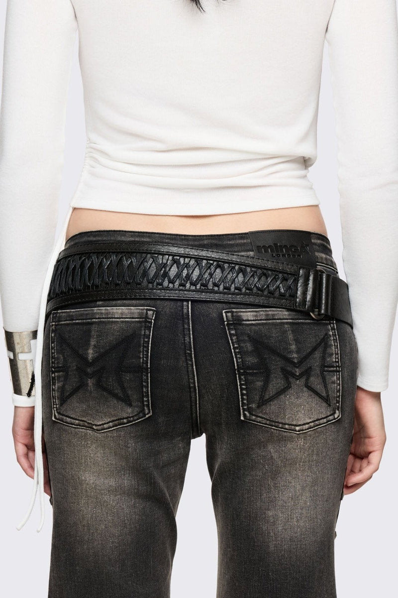 Black corset vegan leather wide belt.