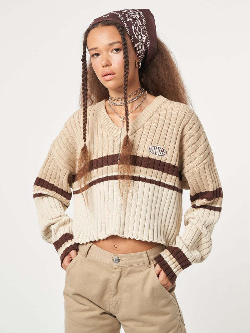 Desert Dust Contrast Striped Jumper