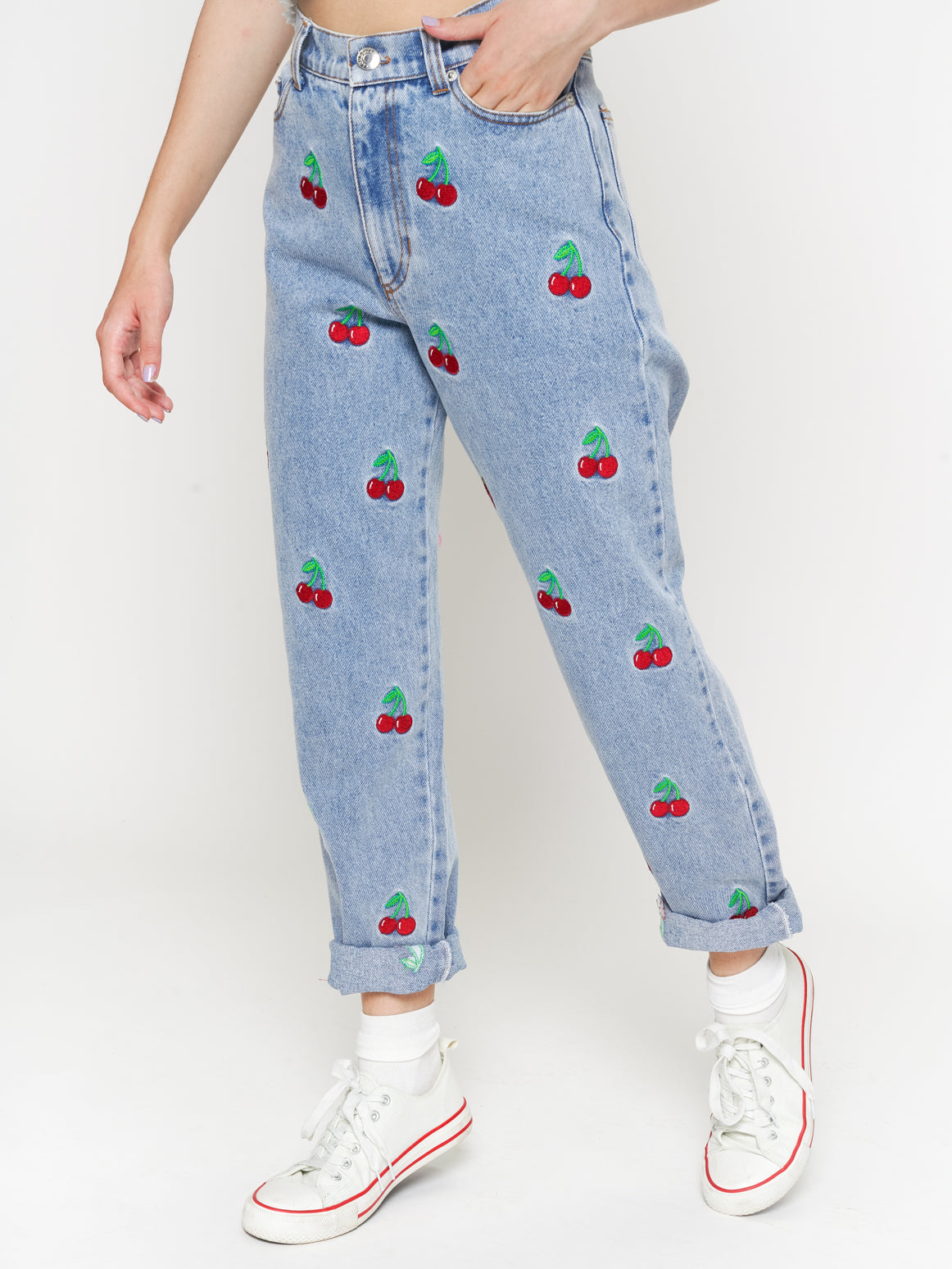 Cherry Denim Mom Jeans - Minga London