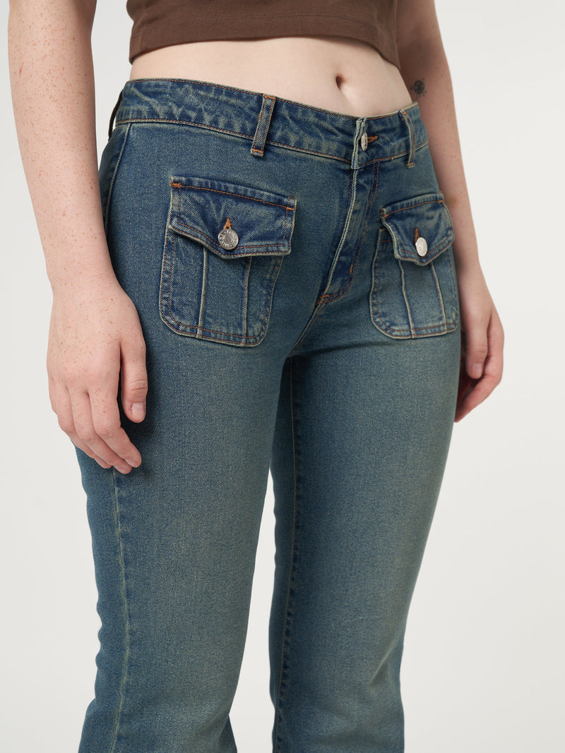 Jade Overdye Front Pocket Flare Jeans - Minga London