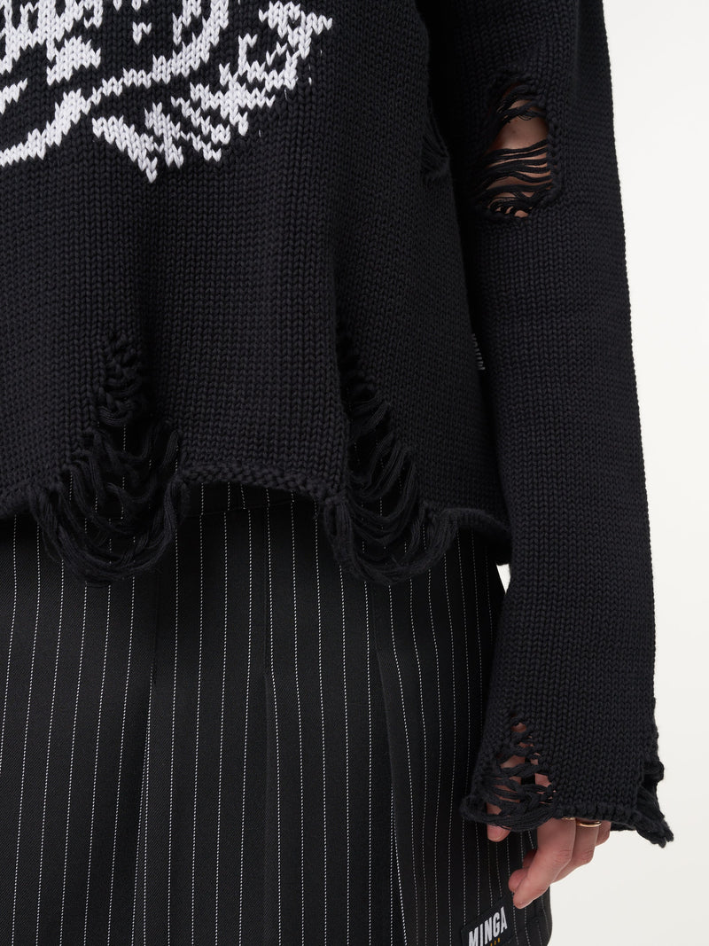 Skull Kid Black Distressed Jumper - Minga London