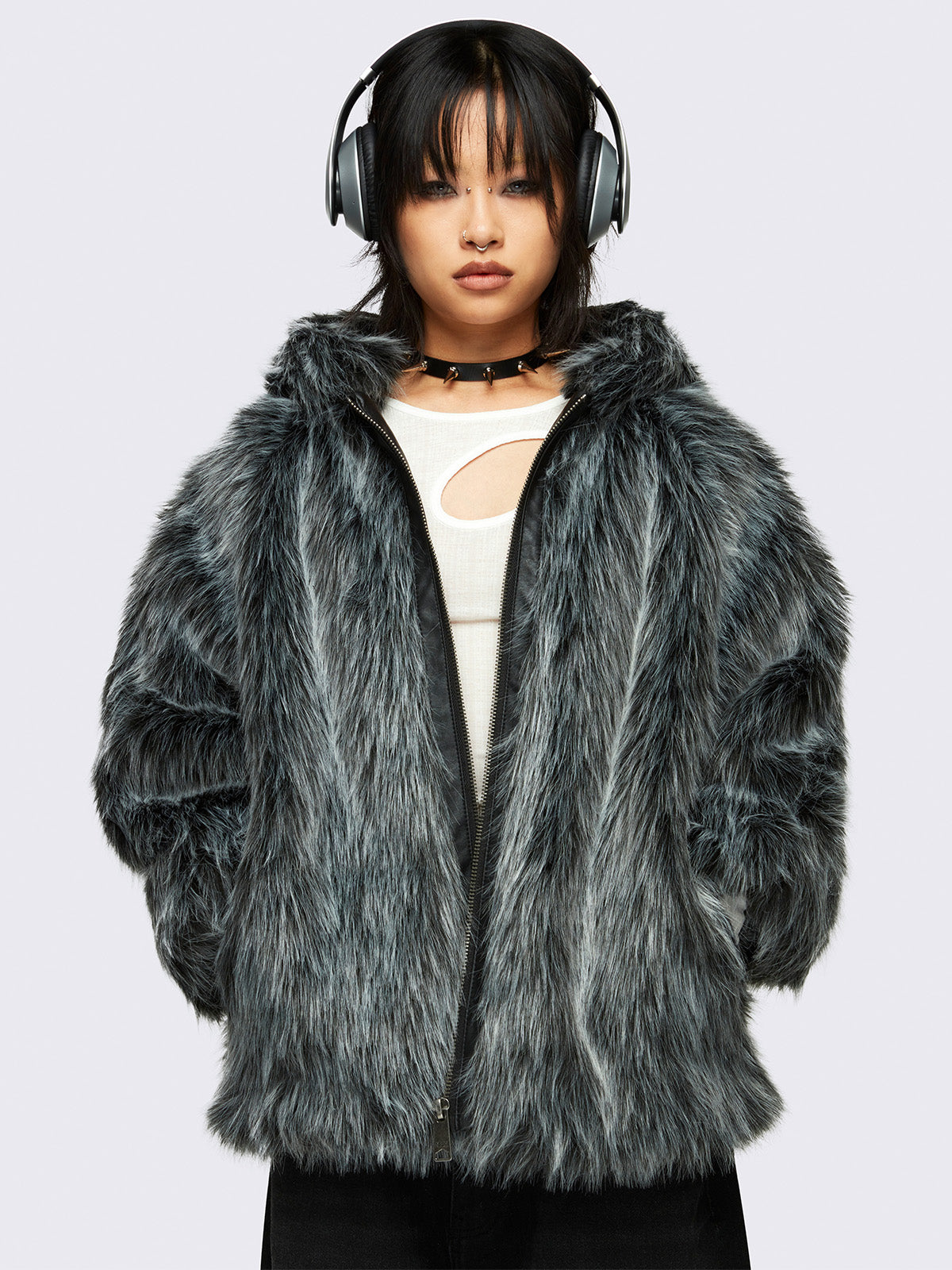 Chrome faux fur jacket