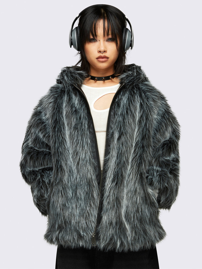 Chrome faux fur jacket