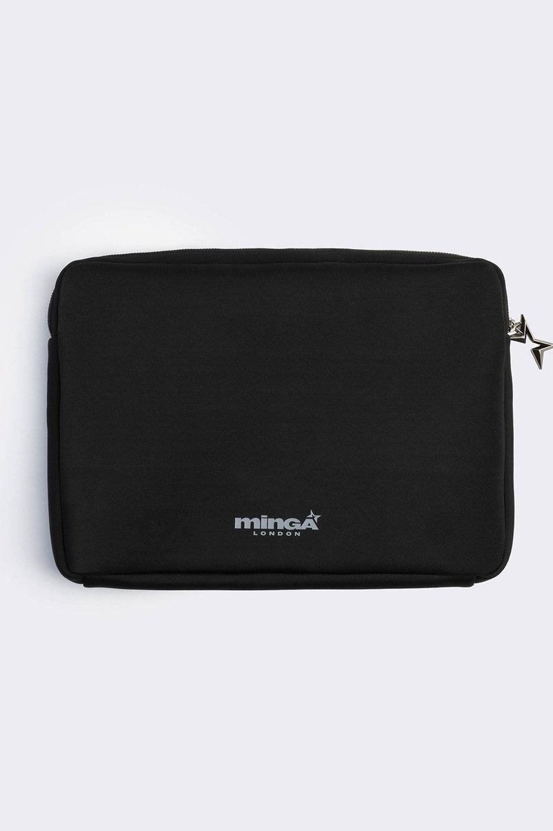 Black laptop sleeve bag with "burnout" sigilism design.