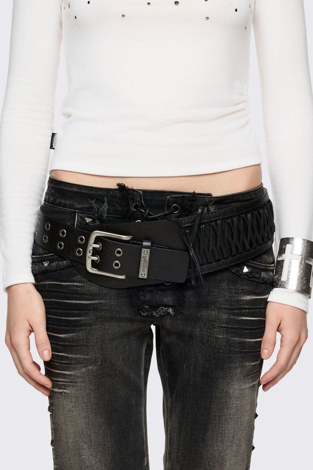 Black corset vegan leather wide belt.