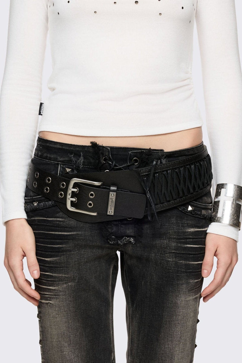 Black corset vegan leather wide belt.