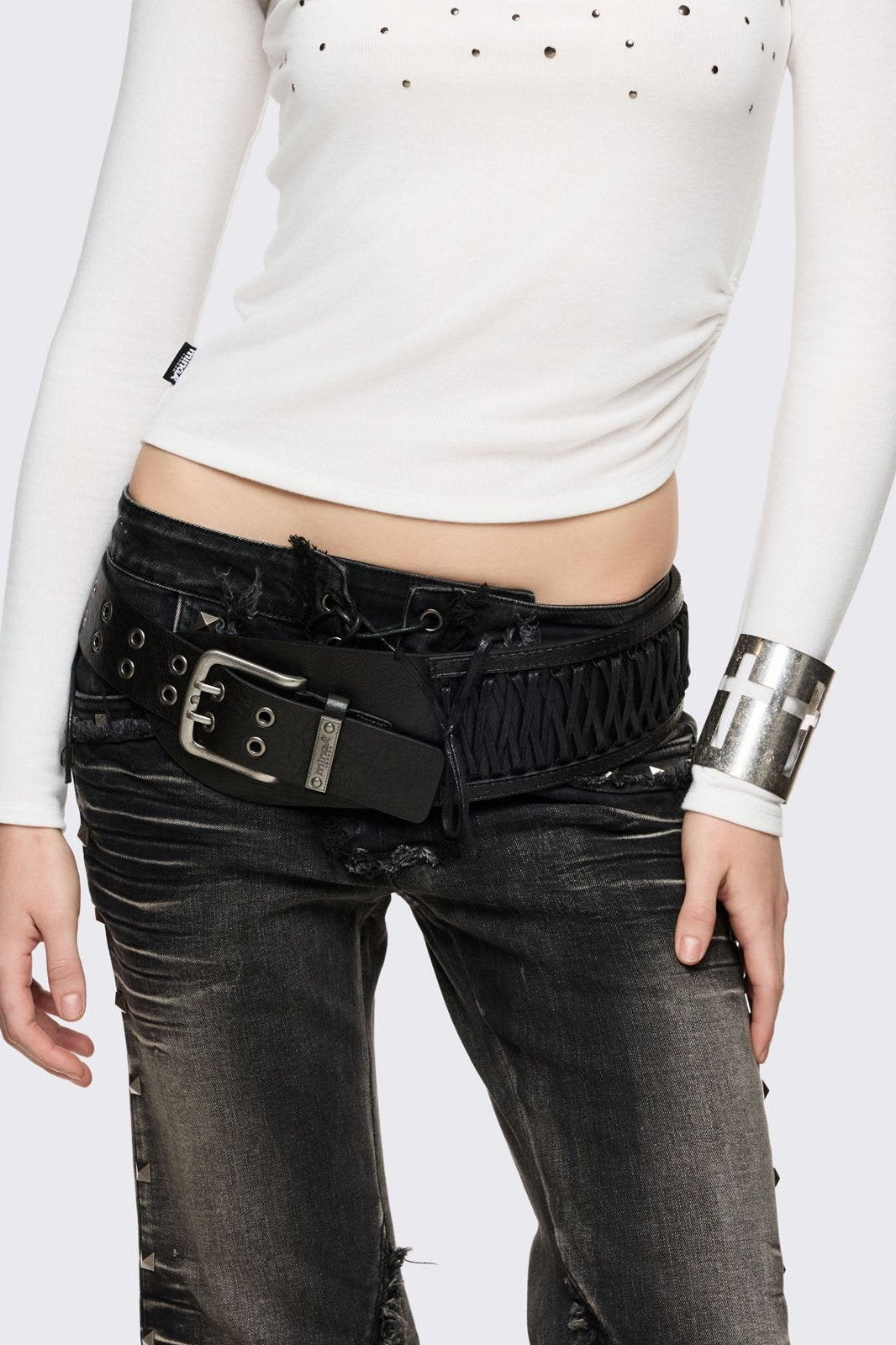 Black corset vegan leather wide belt.