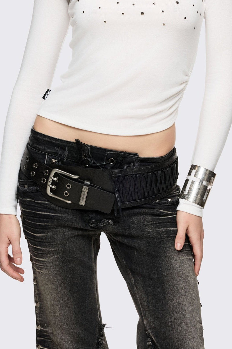 Black corset vegan leather wide belt.