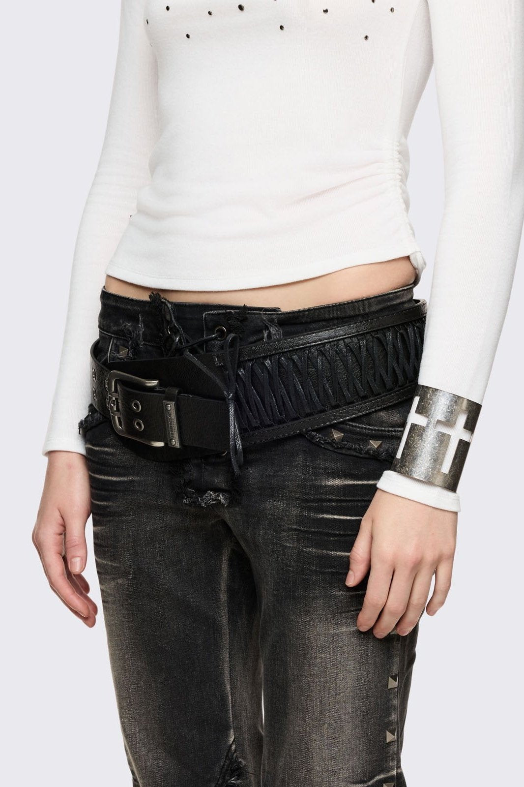 Black corset vegan leather wide belt.