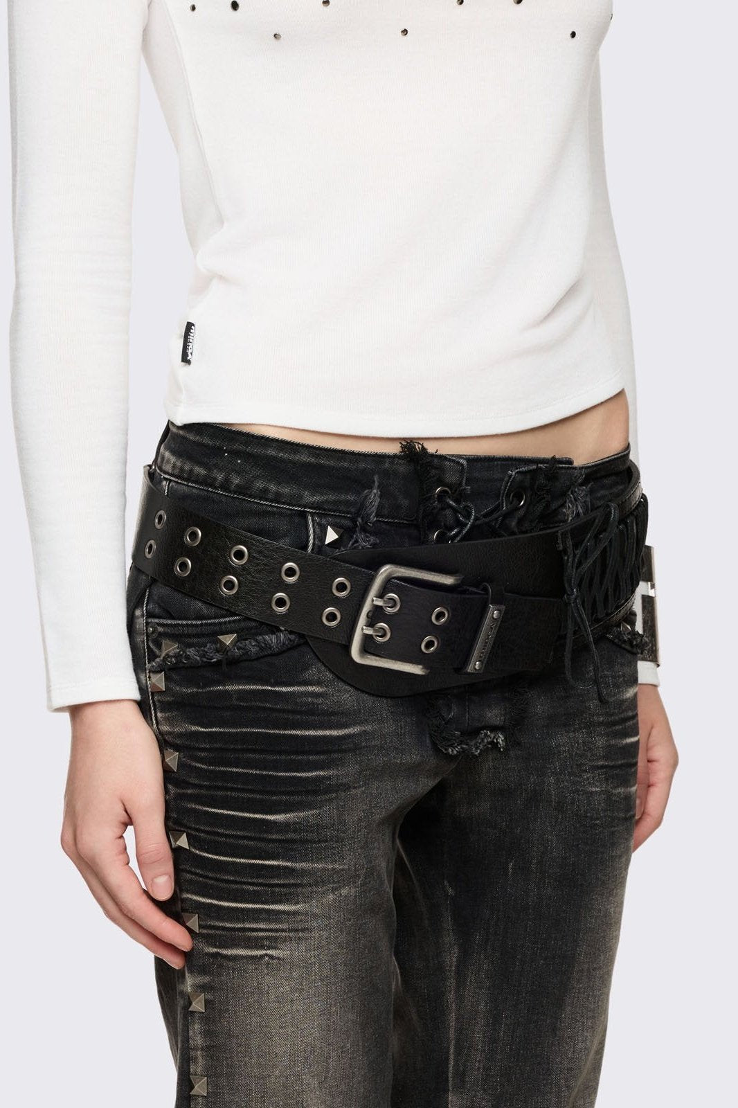 Black corset vegan leather wide belt.