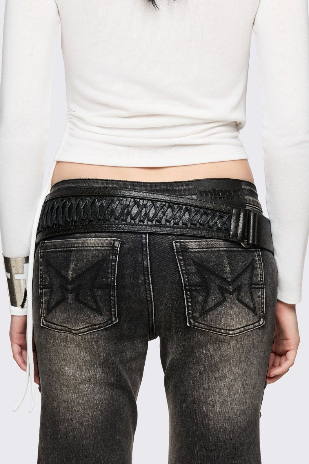 Black corset vegan leather wide belt.