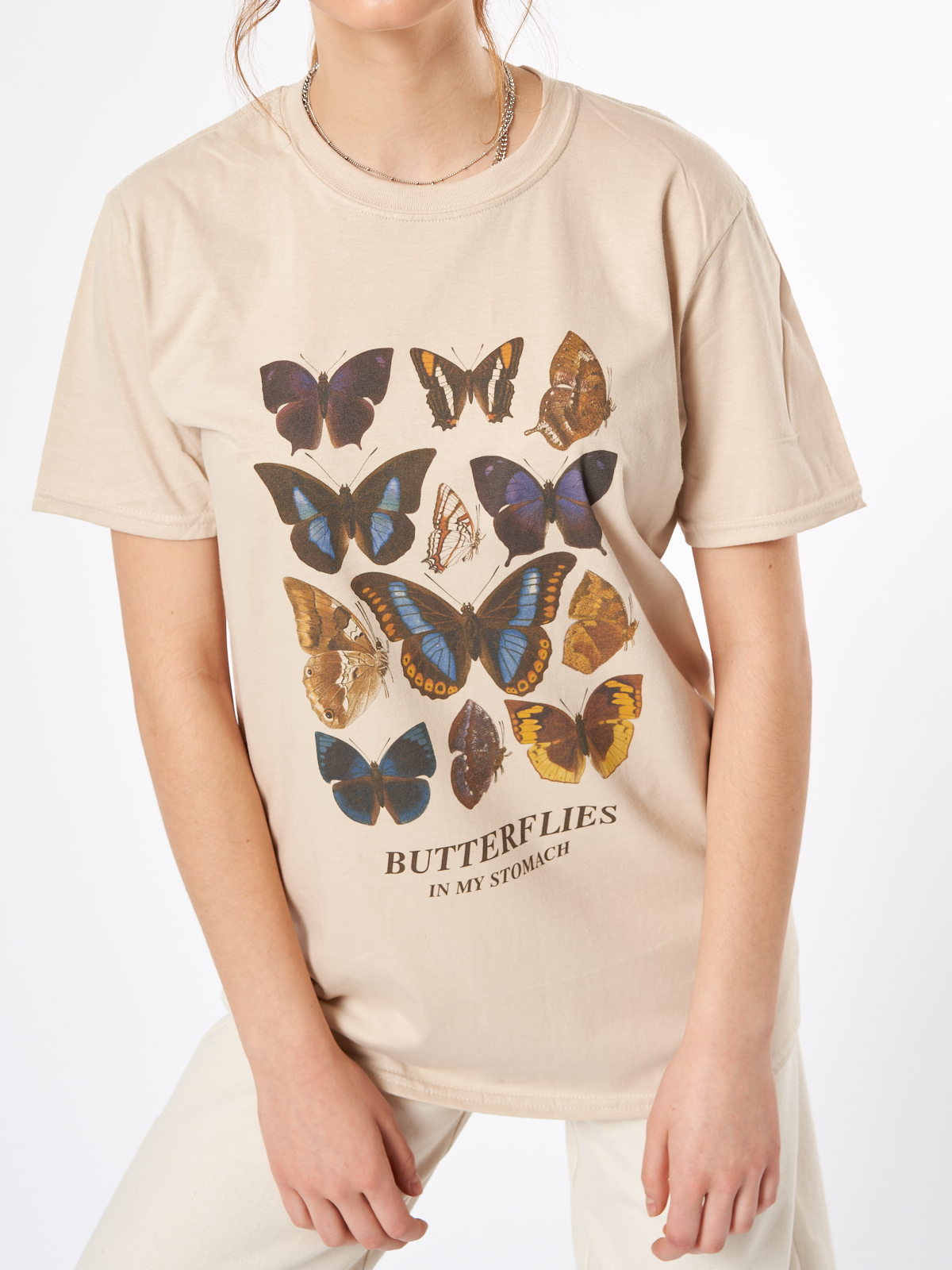 Butterflies Oversized T-shirt in Beige