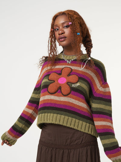 Retro Flower Striped Knit Jumper - Minga London