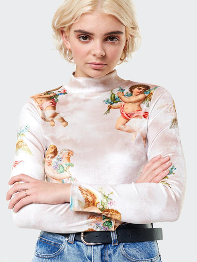 Angel Heaven Velvet Top In Beige - Minga London