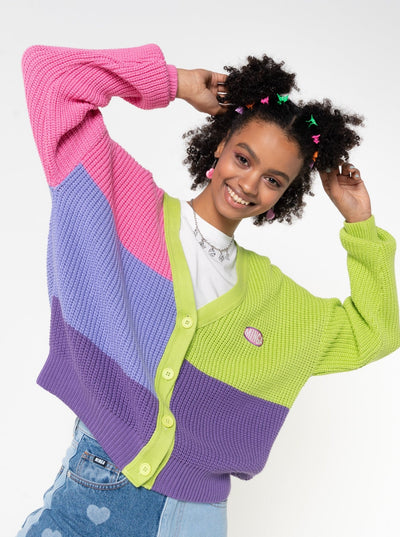 Bright Colour Block Knitted Cardigan - Minga London