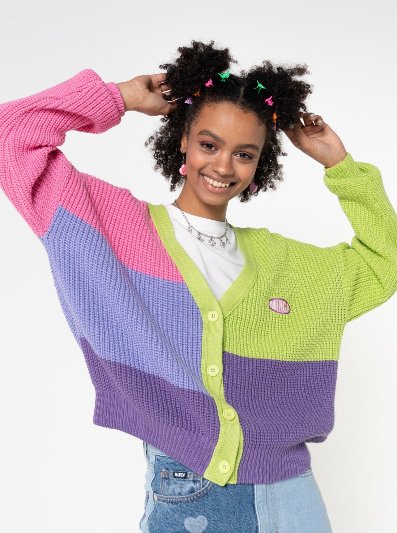 Bright Colour Block Knitted Cardigan - Minga London