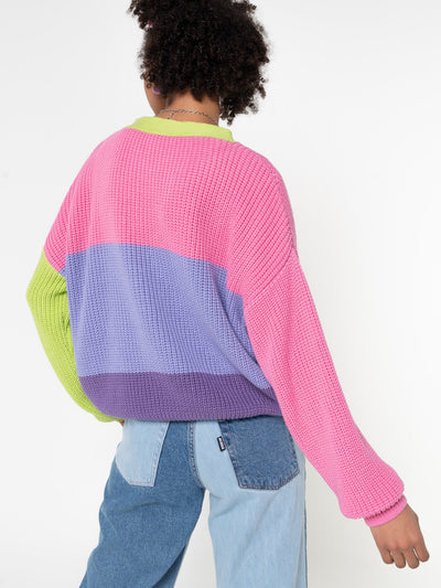 Bright Colour Block Knitted Cardigan - Minga London