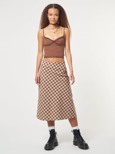 Chocolate Brown Lace Trim Cami Top - Minga London