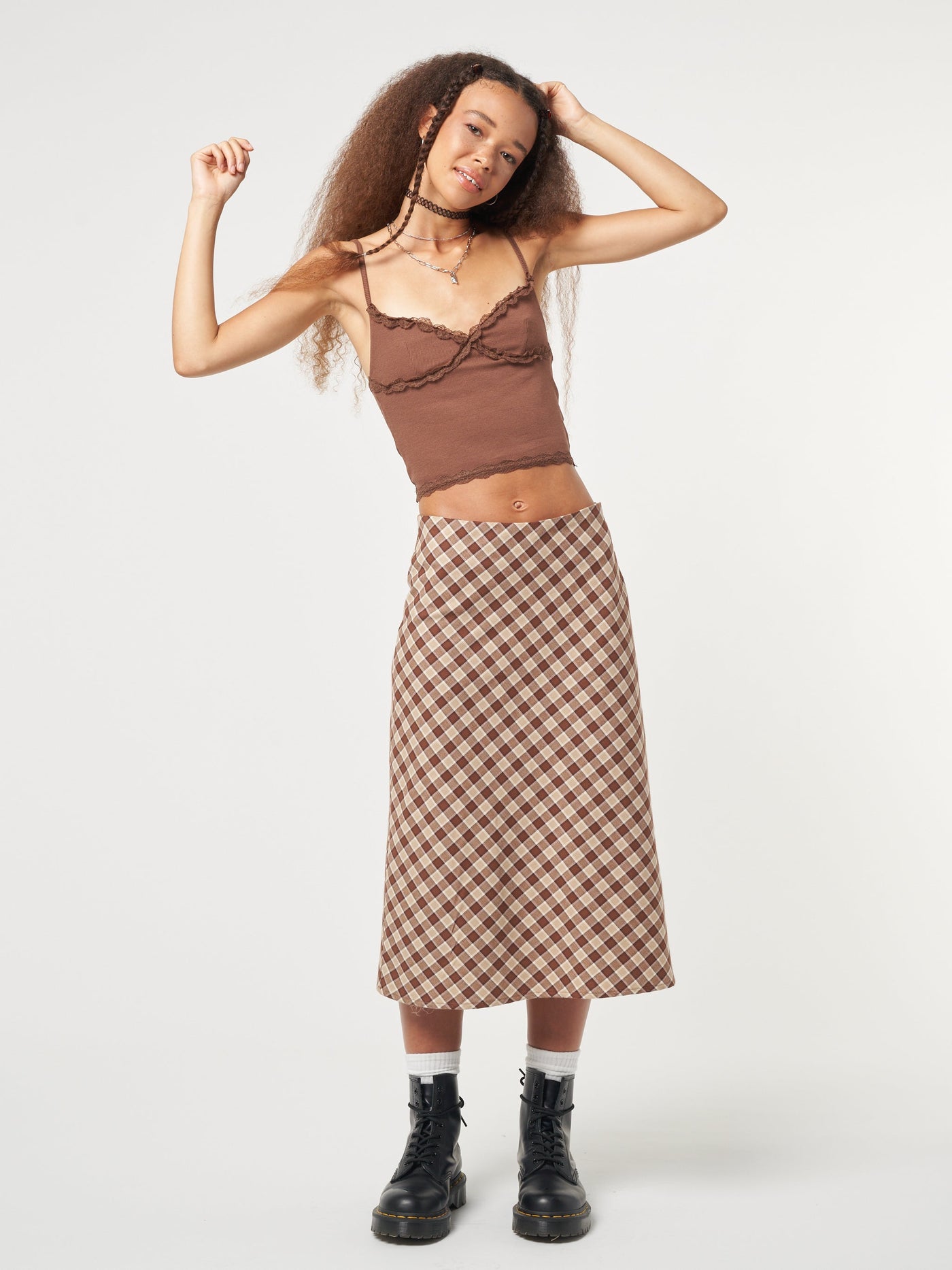 Chocolate Brown Lace Trim Cami Top - Minga London