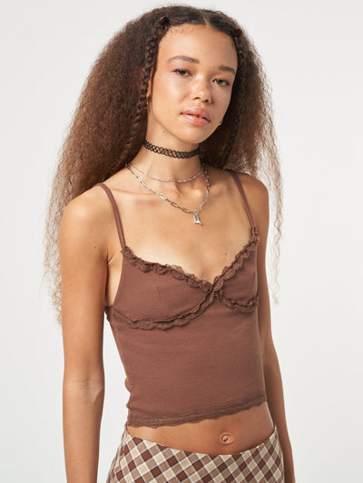 Chocolate Brown Lace Trim Cami Top - Minga London