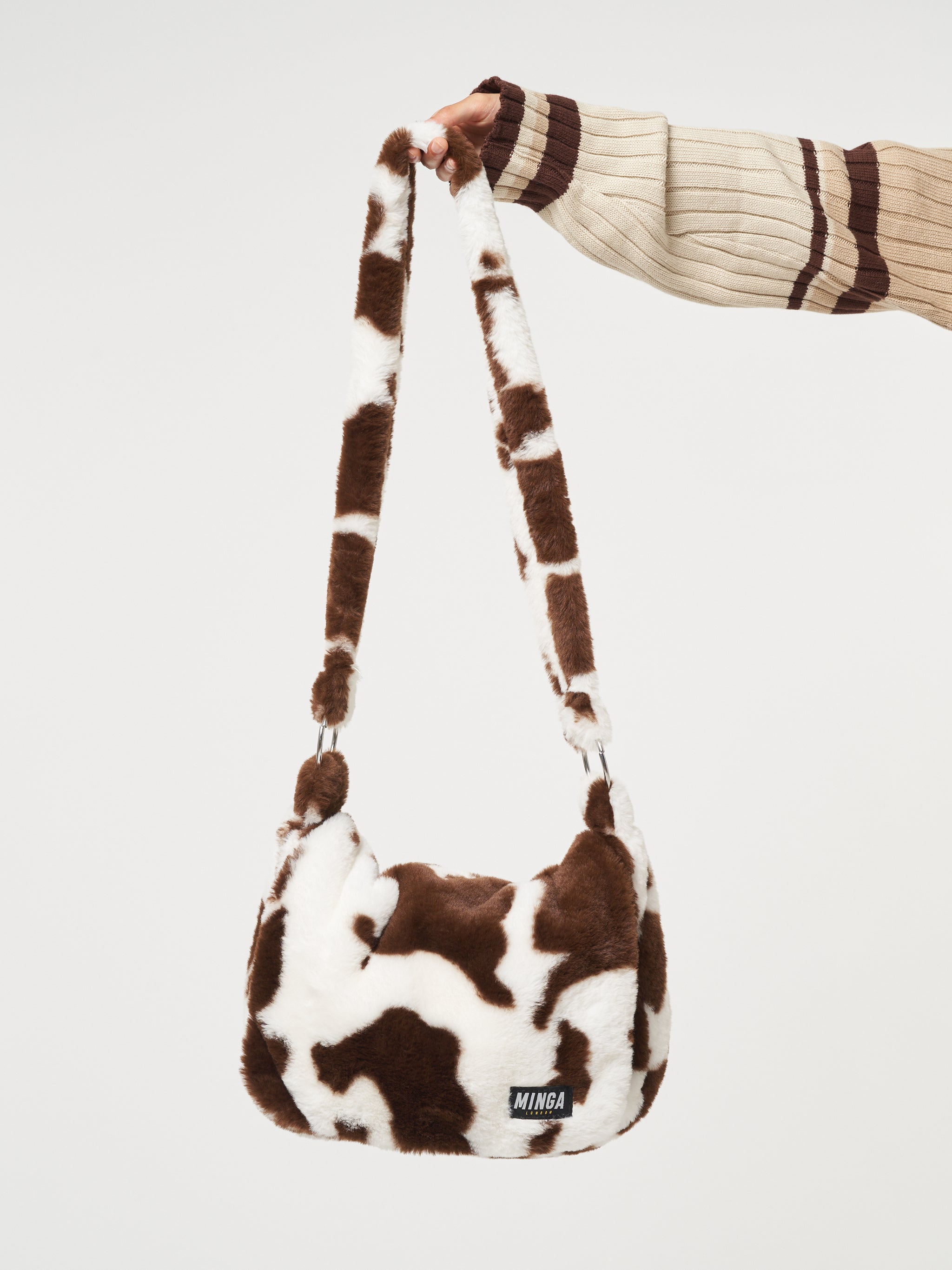 Cow Print Fluffy Crossbody Bag - Minga London