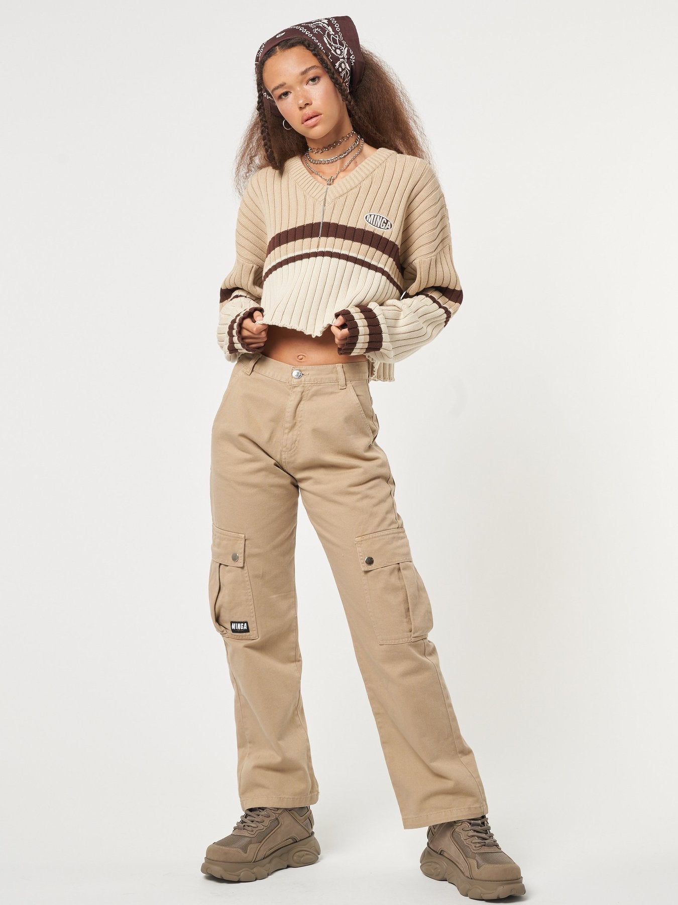 Desert Dust Contrast Striped Jumper