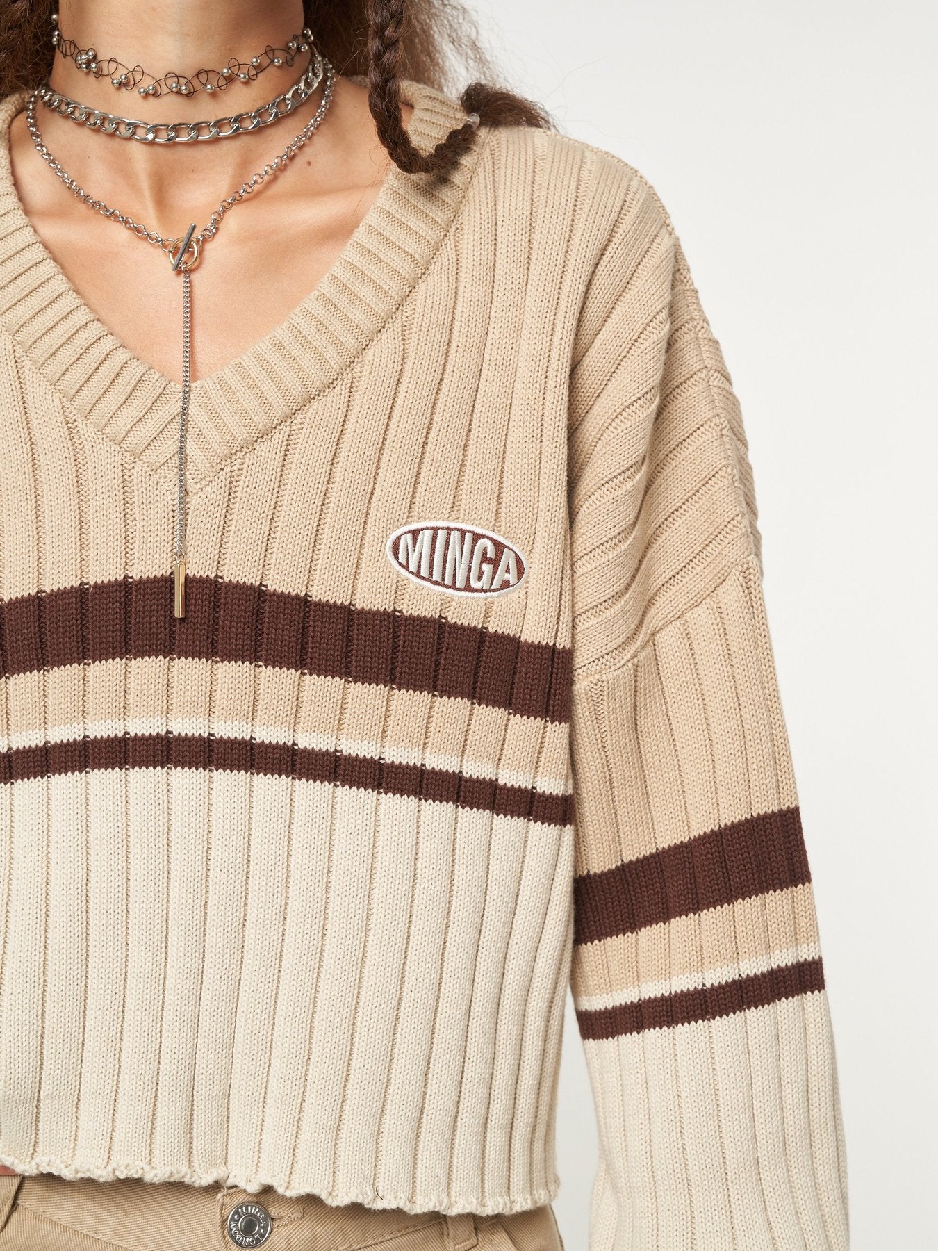 Desert Dust Contrast Striped Jumper