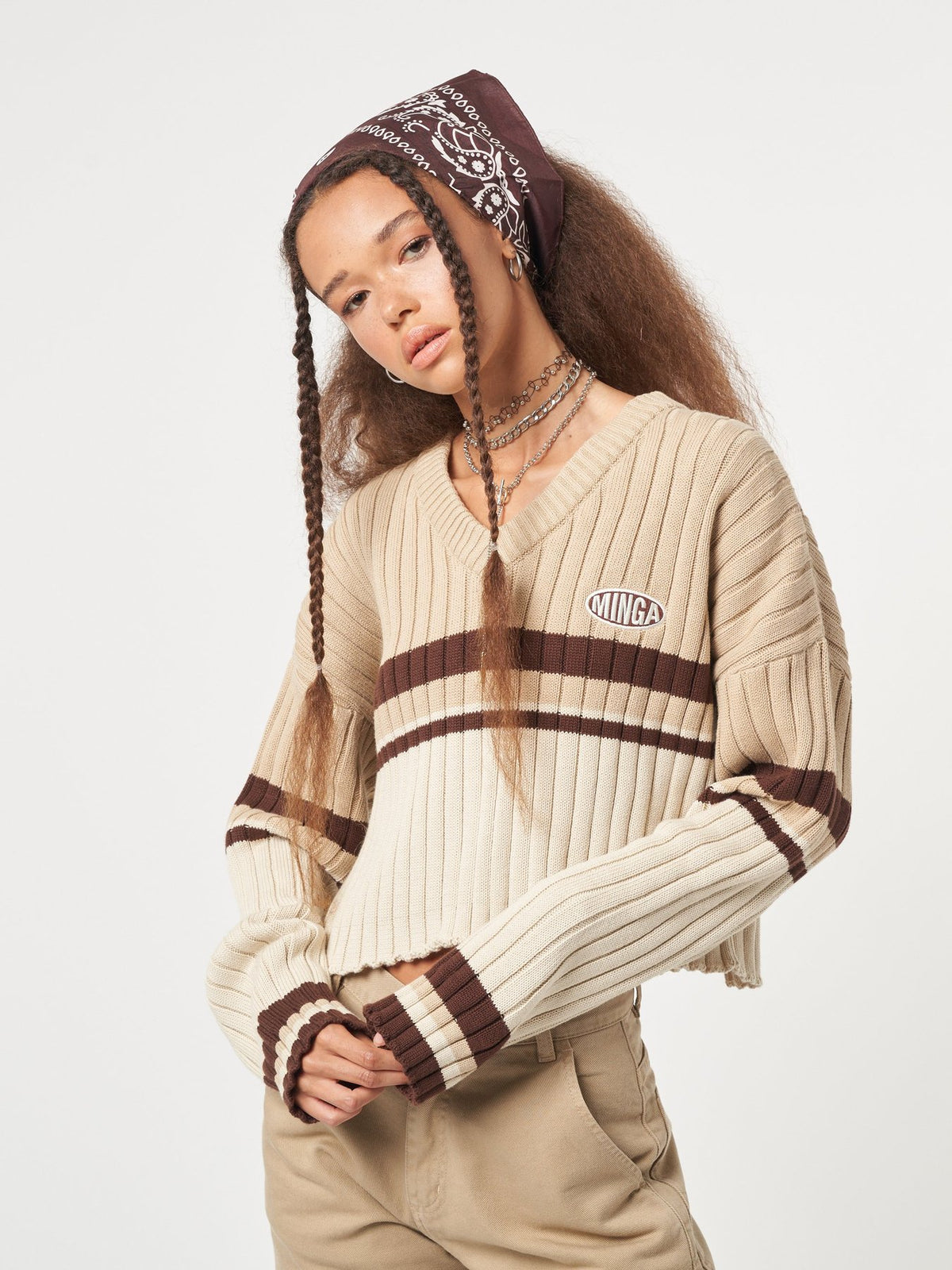 Desert Dust Contrast Striped Jumper