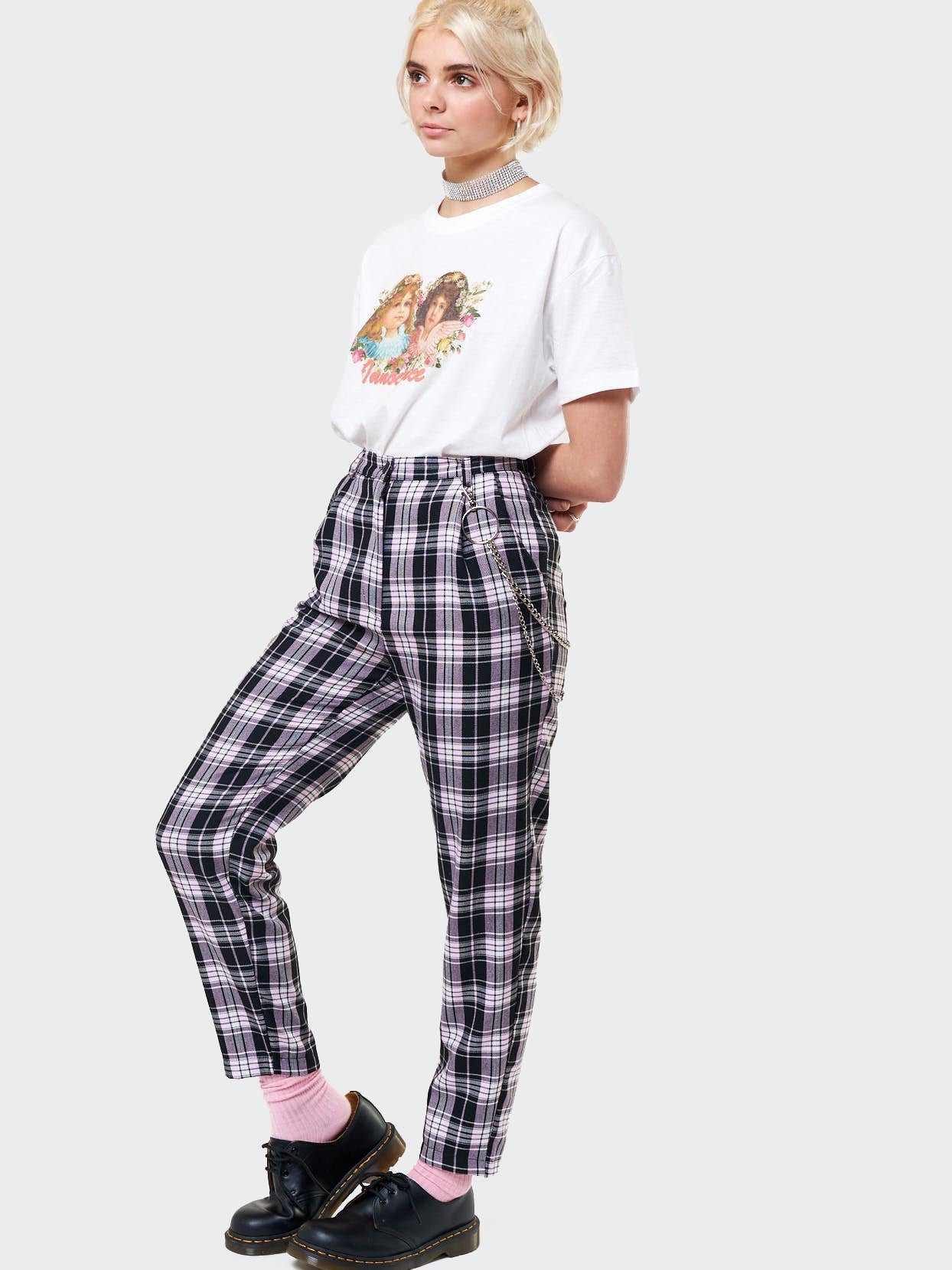 Emma Plaid Trousers With Chain - Minga London