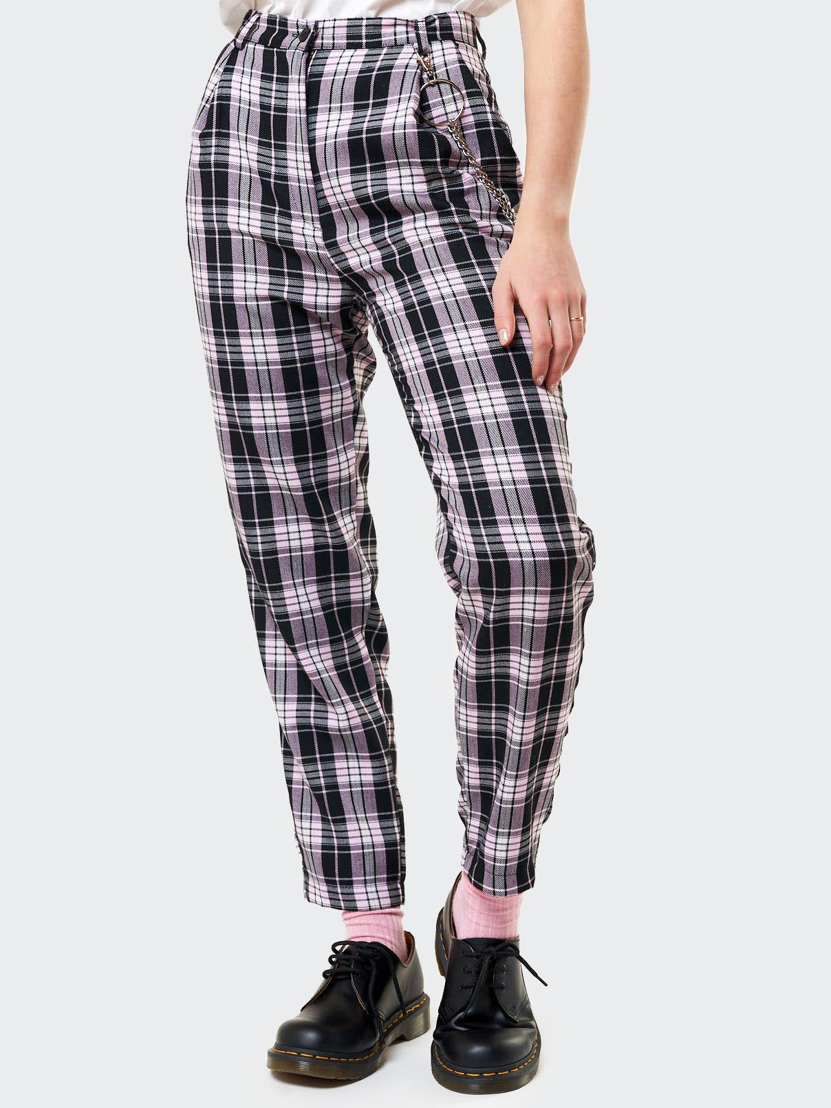Emma Plaid Trousers With Chain - Minga London
