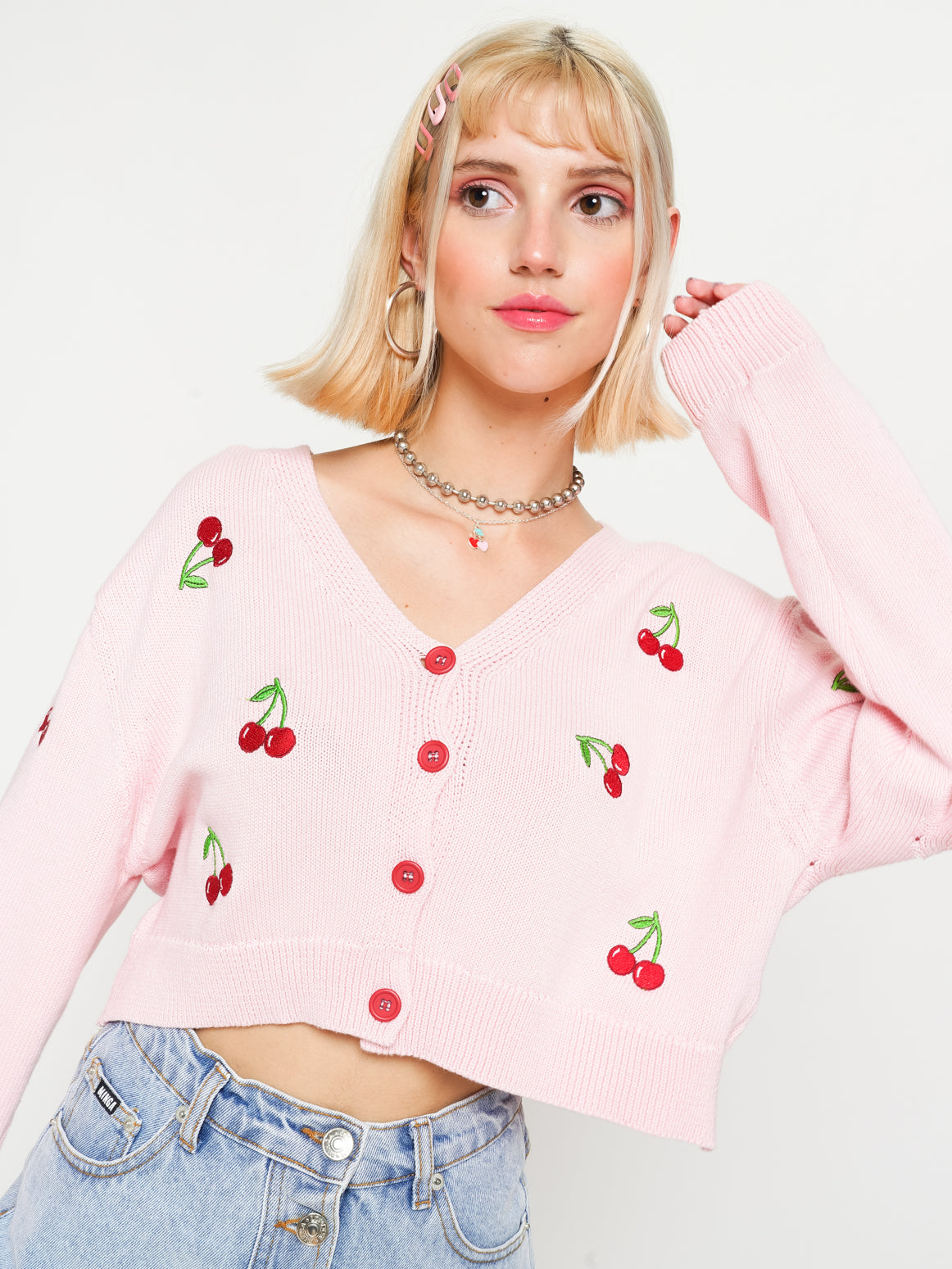 Cherry Girl Pink Crop Cardigan - Minga London