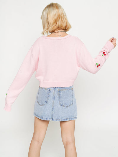 Cherry Girl Pink Crop Cardigan - Minga London