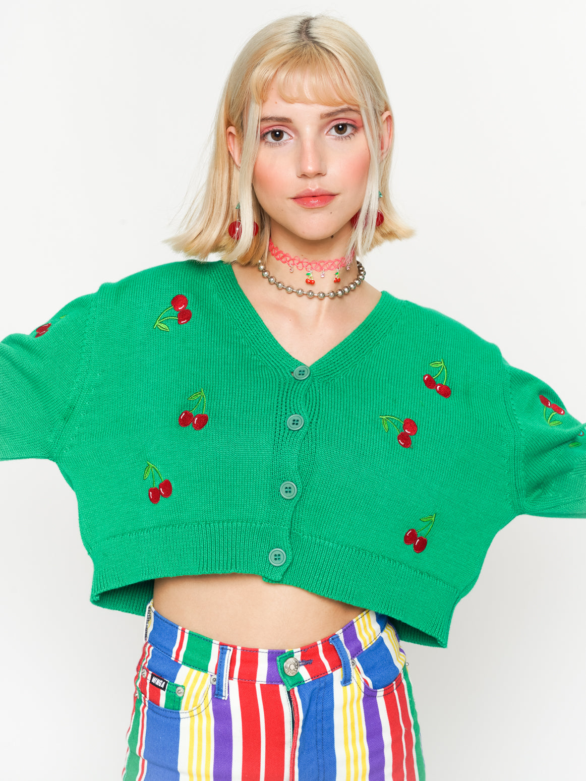 Cherry Girl Green Crop Cardigan - Minga London