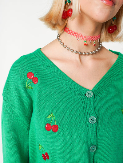 Cherry Girl Green Crop Cardigan - Minga London