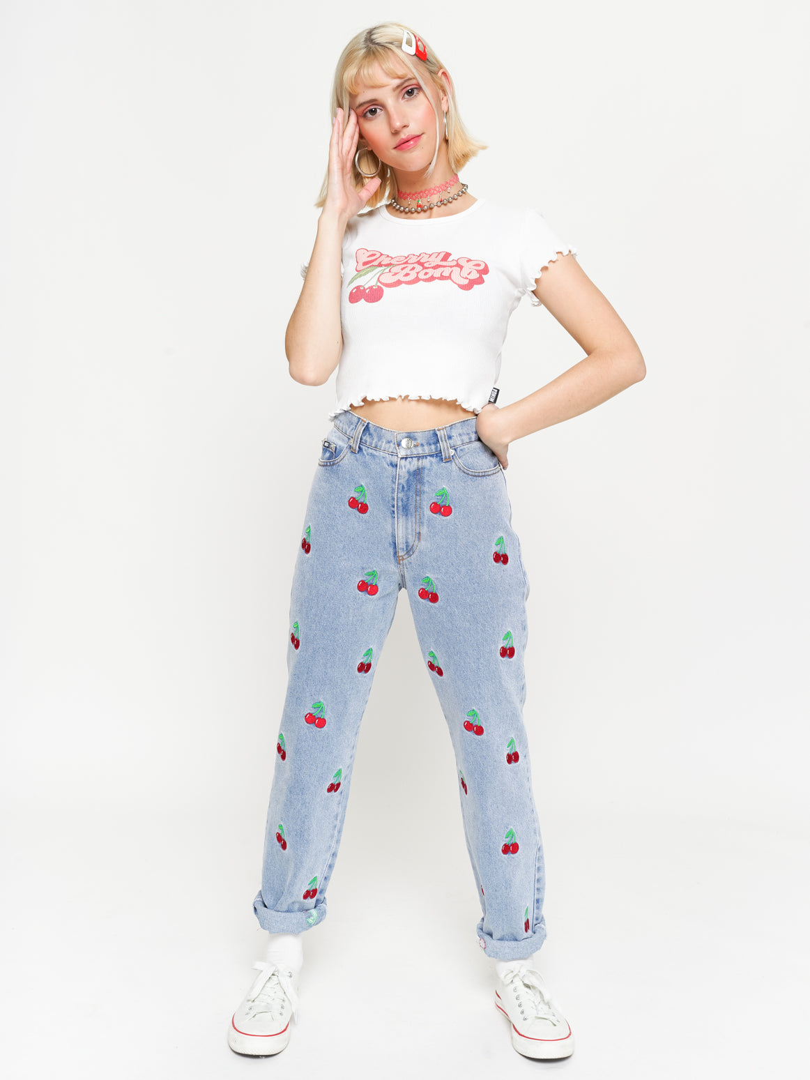 Cherry Denim Mom Jeans - Minga London