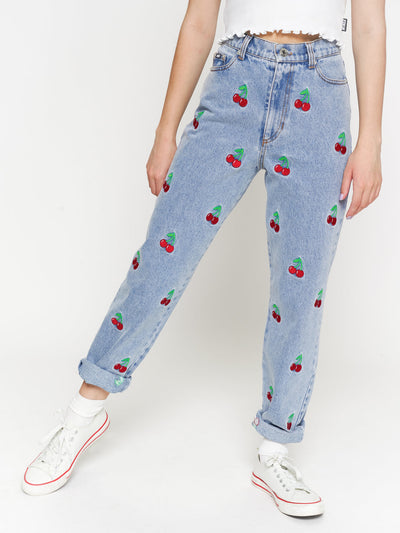 Cherry Denim Mom Jeans - Minga London