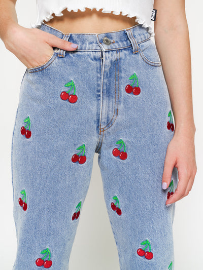 Cherry Denim Mom Jeans - Minga London