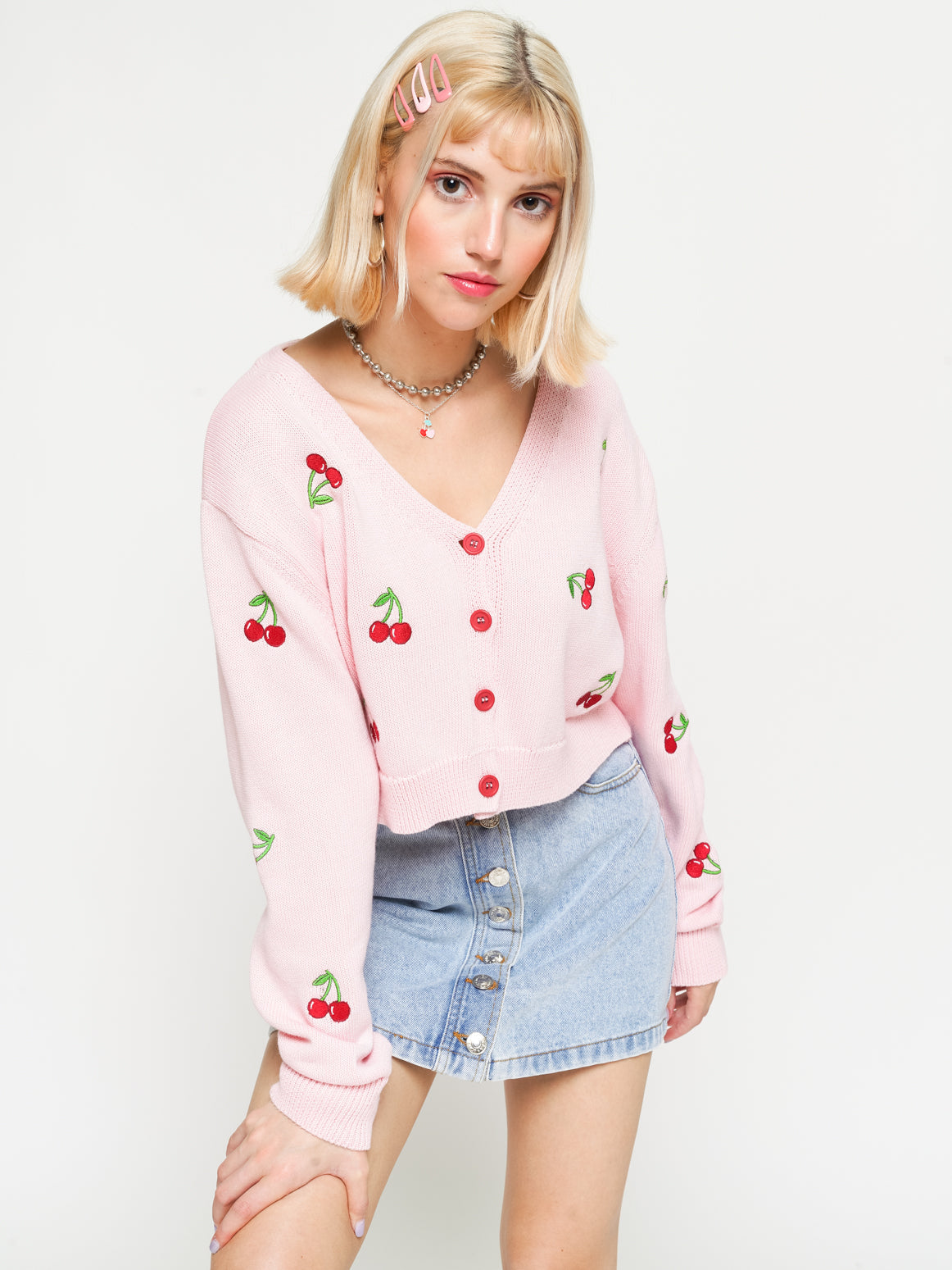 Cherry Girl Pink Crop Cardigan - Minga London