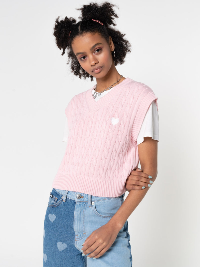 Heart Pink Cable Knitted Sweater Vest - Minga London