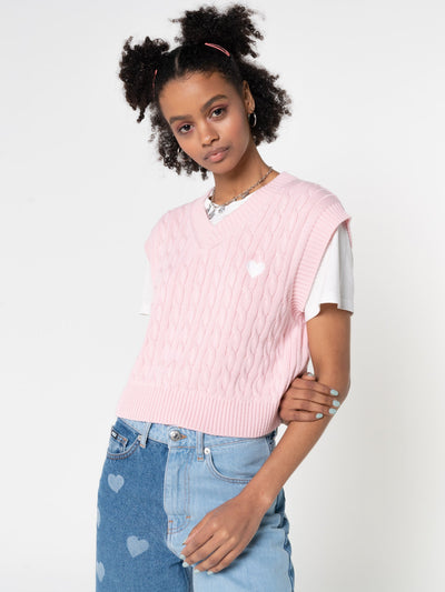 Heart Pink Cable Knitted Sweater Vest - Minga London