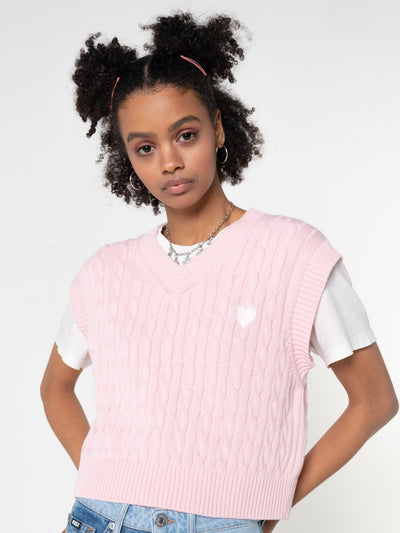 Heart Pink Cable Knitted Sweater Vest - Minga London
