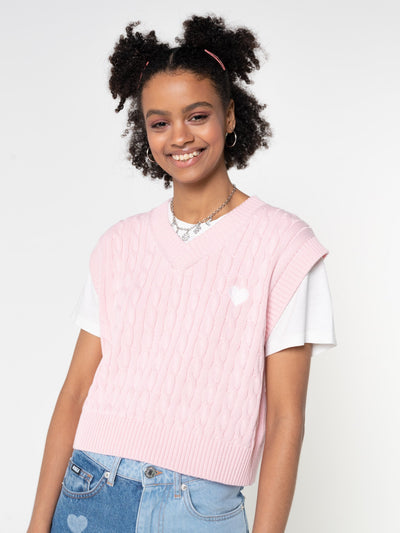 Heart Pink Cable Knitted Sweater Vest - Minga London