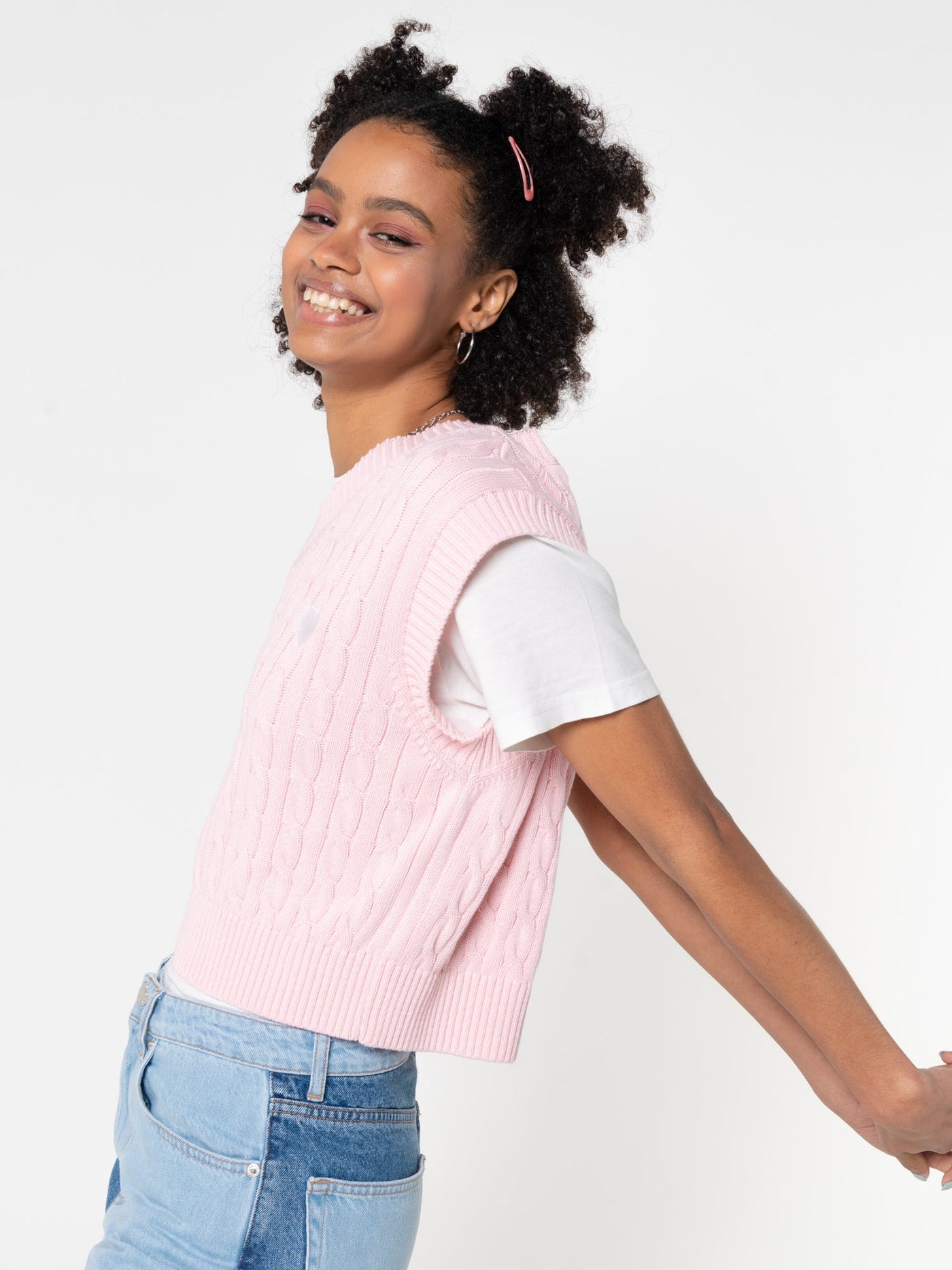 Heart Pink Cable Knitted Sweater Vest - Minga London