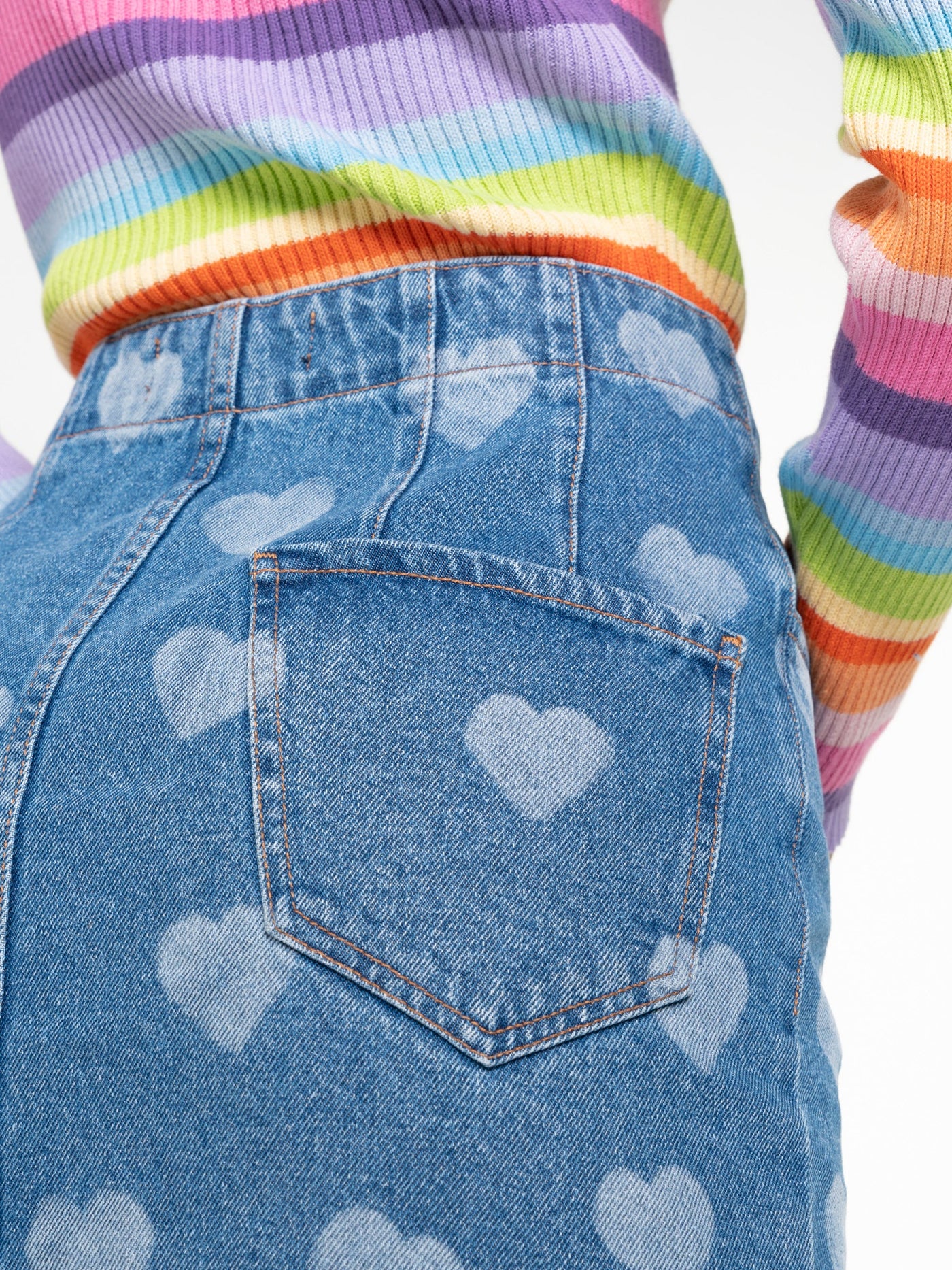 Heart Print Denim Mini Skirt - Minga London
