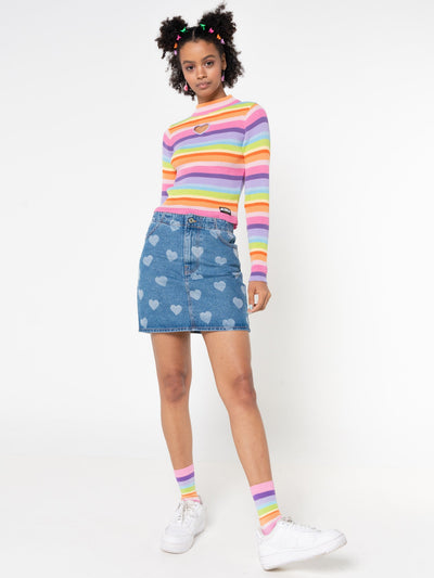 Heart Print Denim Mini Skirt - Minga London