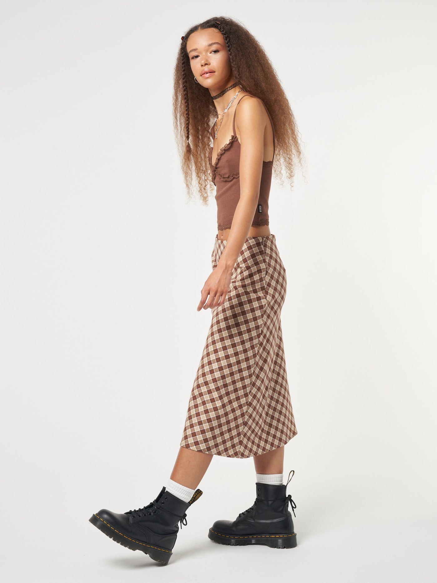 Jolene Plaid Midi Skirt - Minga London