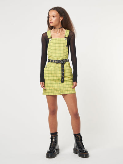 Lime Green Check Dungaree Dress - Minga London