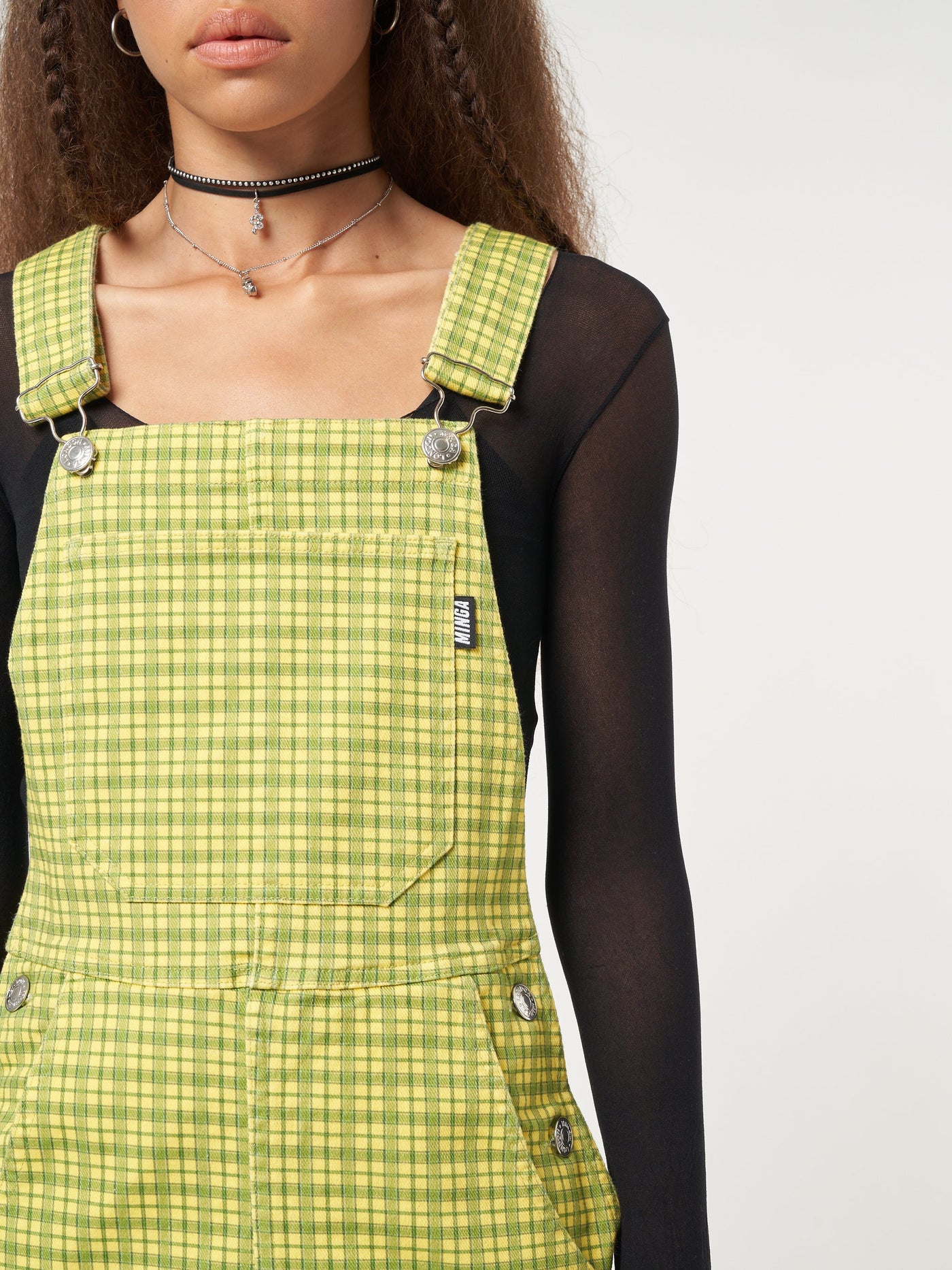 Lime Green Check Dungaree Dress - Minga London