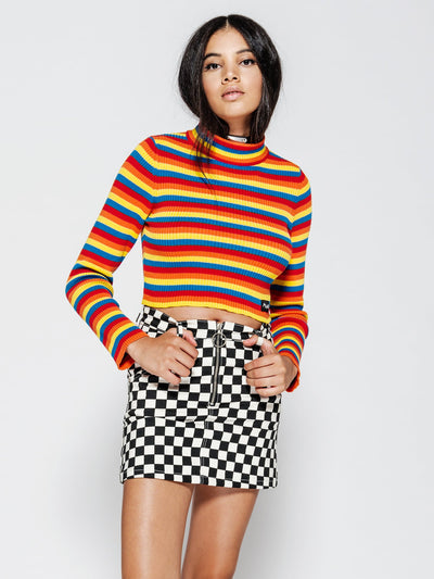 Rainbow Ribbed Top Turtle Neck