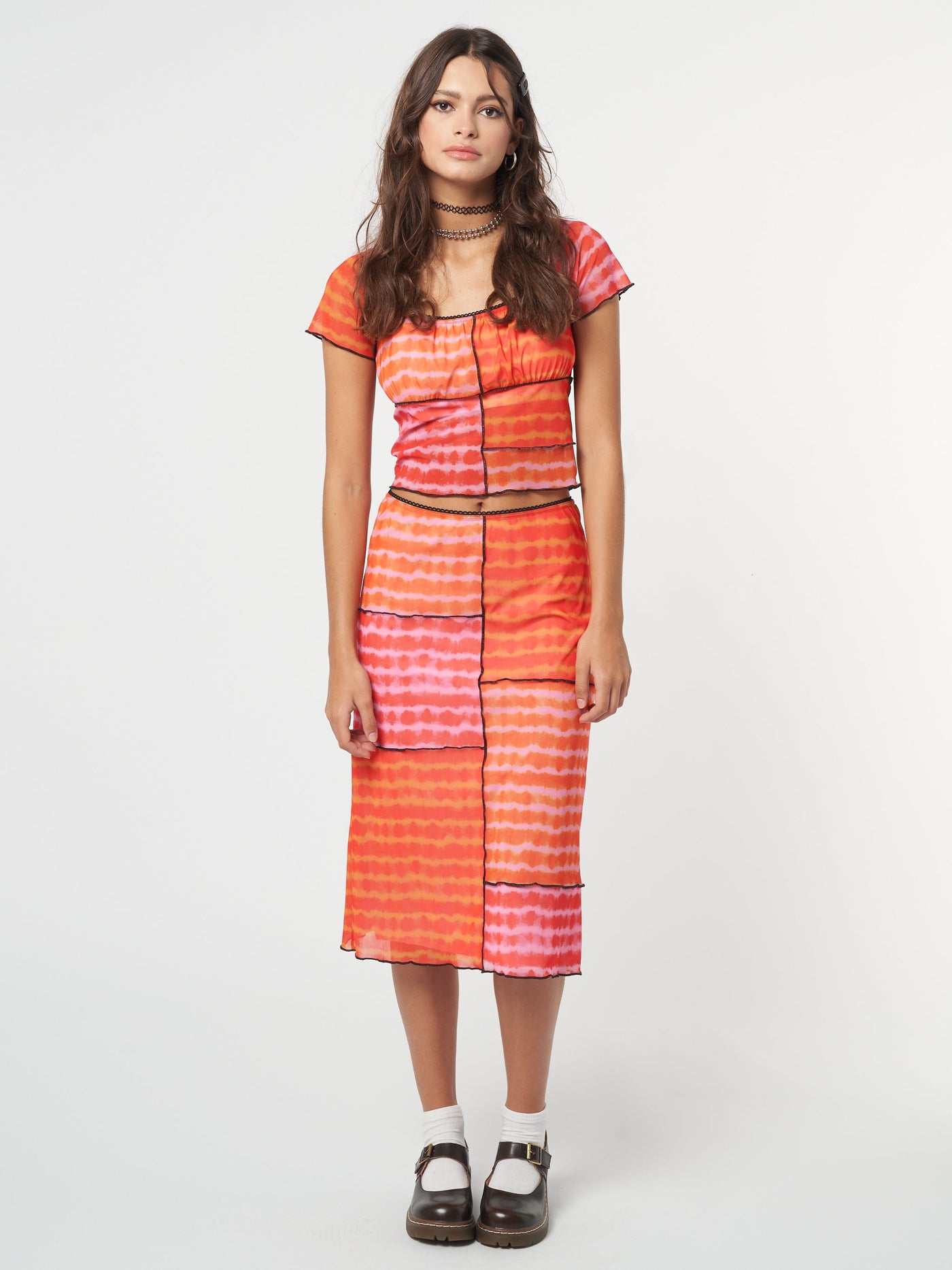 Vivid Tie Dye Patchwork Midi Skirt - Minga London